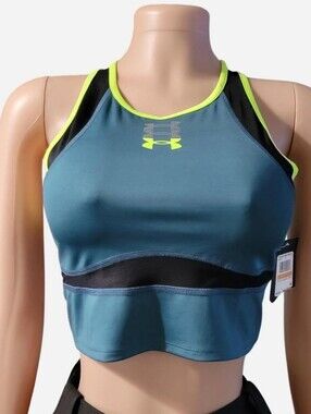 Under Armour Teal Crop Sports Bra with Neon Yellow Trim